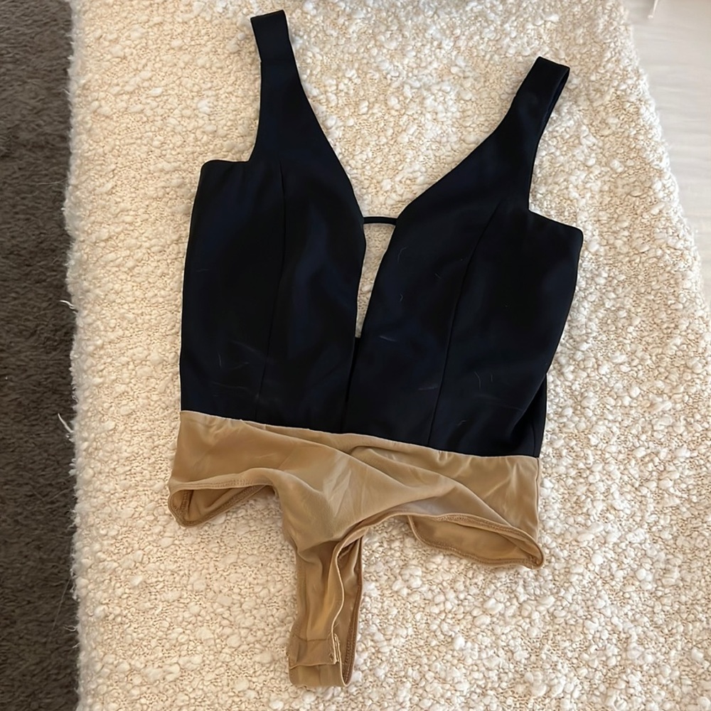 Black plunging bodysuit w/ low back
